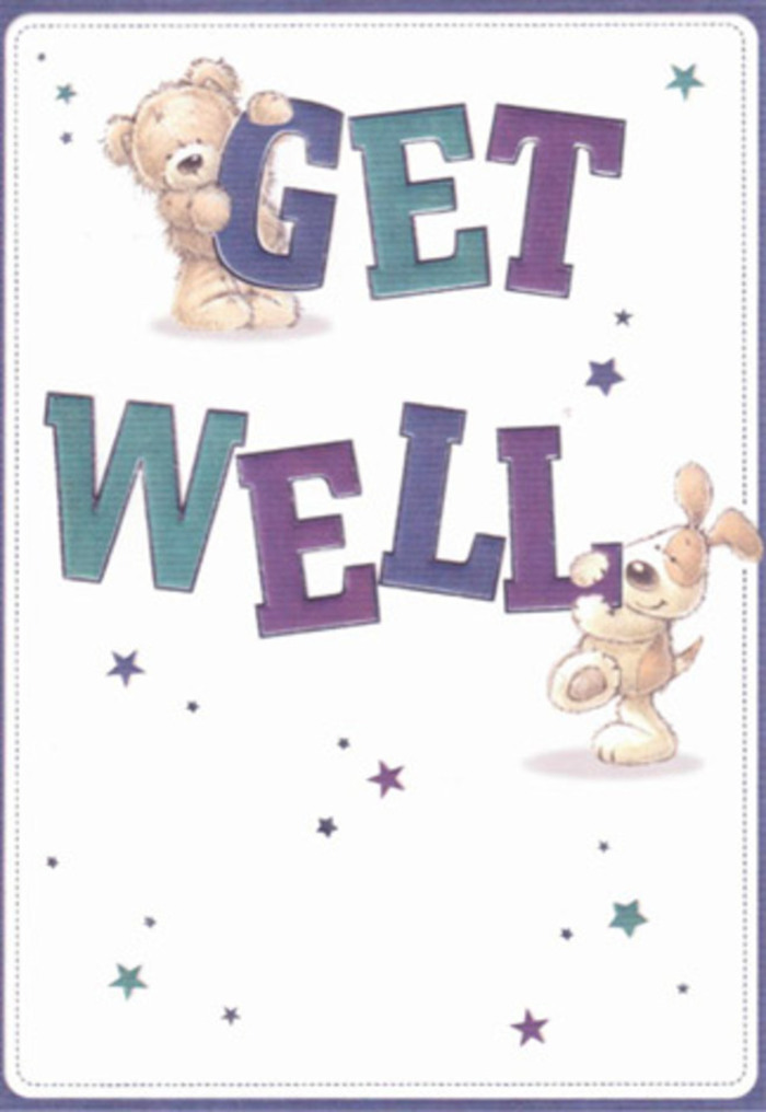 This get well card, imbued with gentle energy, conjures the heartfelt spirit of Clerkenwell's leafy squares. The bear and puppy-each lovingly illustrated-share in a silent exchange of hope, mirrored by playful stars that float around them like well-wishes drifting through the air on Rosebery Avenue's breeze. The letters spelling 'Get Well' are boldly drawn in hues of indigo, violet, and aqua, their confident shapes grounding this uplifting composition. The bear's soft fur and the puppy's silken ears add a layer of comfort, akin to pressing a hand to a freshly picked bouquet arranged near Granville Square. The clean backdrop gives the artwork a sense of renewal and possibility-qualities every local florist treasures when preparing blooms to encourage a loved one's recovery. Thoughtfully crafted, this card is much like delicately positioning each flower in a vase: every element designed to soothe, to uplift, and to extend a piece of Clerkenwell's communal heart into the hands of someone needing solace.