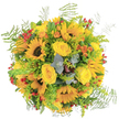 A vibrant symphony of yellow and gold, this Clerkenwell bouquet captures the essence of London's summer in full bloom. Sturdy sunflowers with deep brown centres reach skyward, framed by layers of plush yellow roses whose fragrance lingers with a hint of nostalgia-evoking mornings spent wandering Leather Lane Market. Accents of fiery orange flowers and glossy red berries illuminate the arrangement, giving each viewing angle a sense of delightful surprise. Wispy green ferns and drooping goldenrod arch gently outward, evoking the feeling of a freshly gathered meadow bouquet after light rain. Slender, silvery eucalyptus leaves thread throughout, their subtle scent offering a cool, calming balance to the sunlit warmth. The design's artful looseness creates a joyful, welcoming presence-ideal for celebrations or as an everyday reminder to brighten living spaces across Clerkenwell and Farringdon. Crafted with genuine devotion by local florists, this bouquet is an invitation to smile, its sun-dappled colours and friendly curves radiating pure happiness with every glance.