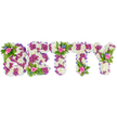 A meticulously crafted floral tribute spells the name BETTY in bold, freestanding capital letters, each letter formed from a dense, plush carpet of creamy white chrysanthemum heads that read as soft, tactile surfaces. Within and around those white cores, clusters of vivid magenta-purple chrysanthemums create internal patterns and outlines, their deeper tone lending depth and a gently sculpted silhouette. Soft purple ribbon hugs the outer edges of each letter, giving a quiet, refined border that echoes the purple blooms. Delicate mini-bouquets sit like gentle gestures atop the composition-one nestling in the upper loop of the B, another crowning the crossbar of the first T, and a third perched on the upper arm of the Y-each composed of blush-pink roses in mixed stages of bloom, tiny bright-blue accent flowers that could be delphiniums or cornflowers, and feathery fern fronds that add fresh green movement. The scent is a subtle waft of rose and green foliage against the clean softness of white chrysanthemums; textures range from the cushiony chrysanthemum faces to the satiny rose petals and the slight spikiness of the blue accents. Set against a pristine white background under soft, studio-like light, the arrangement's colours-white, purple, pink and blue-read with serene dignity and quiet affection. This is the kind of bespoke sympathy piece you might see arranged for a service at a nearby chapel around Clerkenwell Green or placed near the funeral cortege on St John Street, a personal and dignified floral farewell that comforts through colour, form and gentle fragrance.