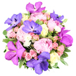 In this soft-lit arrangement from Clerkenwell Flowers, the pastel pinks mingle with sunlit ivory, elevated by the bold violet orchids. The peonies unfold in generous, layered forms like delicate tulle skirts at a spring ball, their fragrance tender and inviting. Sprays of pink cluster throughout give a touch of youthful joy, while cream-white roses offer a serene vanilla-cream glow. The violet-speckled orchids rise above, their petals cool and textured like silk crepe, lending the bouquet a sophisticated edge. Broad, waxy greenery frames the stems, providing a crisp counterpoint and a hint of morning garden air after rain. The bouquet carries a mood of affectionate celebration, equally suited to a milestone birthday or an intimate anniversary, and it makes a striking centerpiece for a table in Clerkenwell's historic lanes near Ludgate Hill or the quiet corners around Holborn. I would picture it delivered for same-day service across Clerkenwell and nearby districts, ensuring a fresh, fragrant arrival that feels personal, confident, and added value for the recipient.
