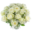 A quietly breathtaking hand-tied bouquet of creamy white roses and cloud-like baby's breath, composed with the restraint of someone who knows how to let simplicity speak. Each rose petal unfolds in soft layers-ivory edges melting into warm cream-so that the blossom reads like a small, velvet cup catching a slant of early morning light. Sprays of gypsophila thread through the arrangement like miniature constellations, their fine, lacey clusters gently lifting the heavier rose heads and creating an impression of air beneath the bouquet. Subtle green foliage-matte laurel and tender ruscus-frames the blooms, giving a cool freshness that balances the bouquet's warmth without distracting from its calm palette.
The composition is deliberate: open roses sit toward the centre, smaller buds and frothier stems around the edges, and every stem is placed to favour depth and soft shadows rather than rigid symmetry. The texture invites the fingertips to linger-velvet petals against feathery gypsophila-and the scent is quietly floral, a faint sweetness that soothes rather than overwhelms. This arrangement carries the mood of reflection and gentle solace; it feels suited to an anniversary, a sympathy gesture, or a peaceful new beginning. As a local Clerkenwell florist might note, these are the designs people choose when they want to communicate steady affection: understated, luminous, and true to the moment, whether being placed by a bedside on St John's Square or sent quietly to a home near Spa Fields.