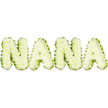A three-dimensional floral tribute spells the word NANA in clear, sculpted capital letters, photographed against a crisp white background. Each letter is built from hundreds of small, snow-white chrysanthemums - the button-style blooms forming a soft, cloudlike surface whose tiny petals curl inward to create a uniformly textured field. The letters sit slightly raised from the background, their rounded faces catching bright, even light so the delicate petal edges and subtle shadows reveal gentle depth and dimension. A neat, handcrafted border of vibrant green foliage or pleated ribbon traces every letter's edge, the fresh green hue like spring leaves or satin trim offering a clean, living frame that sharpens the white blooms' outline. The overall tone is one of quiet dignity and tender remembrance: the purity of the white chrysanthemums suggests peace, while the green trim whispers renewal. To the touch the letters would feel plush and substantial; to the nose there is the faint, fresh scent of chrysanthemums and greenery. I picture this tribute placed near a family photograph at a memorial or laid as a grave tribute at a local church service, catching soft morning light similar to that in Clerkenwell's quiet corners around St John's Square. As a florist with local experience I note the meticulous clustering and the consistent bloom condition - signs of careful handling and same-day preparation. The arrangement communicates love and farewell with clarity: each letter a deliberate, comforting statement of loss and enduring affection for a beloved grandmother.